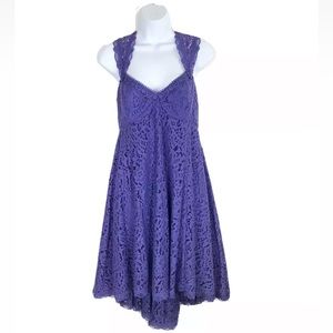 Free People Dress Creme de la Purple Lace Sweetheart Neck Open Back Scallop SZ 6